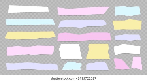 Set of torn rip edges paper strip  pieces. Vector ripped isolated sheet element for scrapbook. Jagged rectangle paper piece  backgrounds. Grunge header shapes, stickers, collage elements 