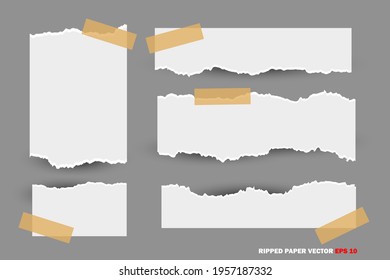 set torn ripped paper sheets with sticker