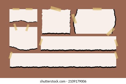 Set of torn ripped paper sheets