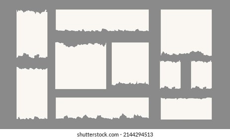 Set Of Torn Ripped Paper Sheets Texture  Isolated On Gray Background ,  Flat Modern Design , Illustration Vector  EPS 10