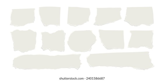 Set of torn ripped paper sheets isolated on a transparent background. Vector illustration