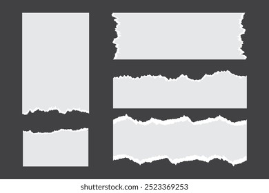 Set of torn ripped paper sheets