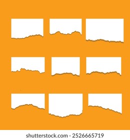 Set of torn ripped paper sheets