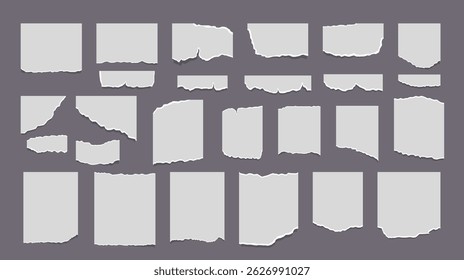 Set of torn ripped paper sheets with sticker. Torn sheets of notebook, texture page, textured memo sheet. Paper notes on stickers.
