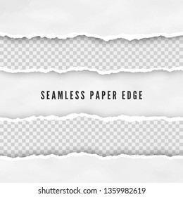Set of torn seamless paper borders. Abstract paper texture with damaged edge. Vector illustration isolated on transparent background