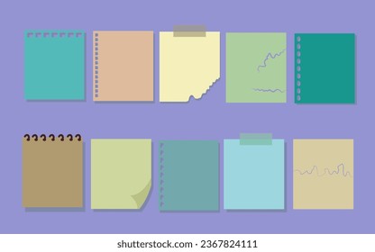 set of Torn sticky note colorful, torn stick note collection, sticky note collection, Paper sticky notes, memo messages, notepads and torn paper sheets. 