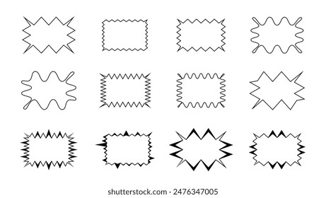 Set of torn and wavy frames. Wave curve edge shape. Zig zag edge rectangle shape set. Hand drawn rectangle borders with jagged edge. Ripped rectangular Vector illustration isolated on white background