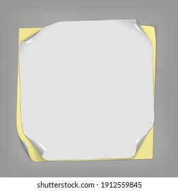 Set of torn white, colorful note, notebook paper pieces with stuck on dark grey background. Vector illustration