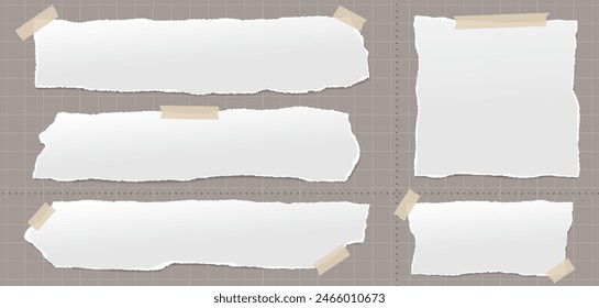 Set of torn white note paper pieces are on brown background for text, notes or ad.