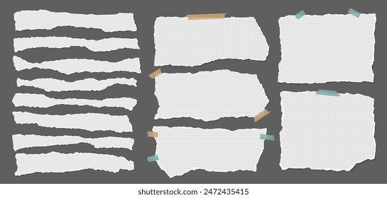 Set of torn white note paper pieces are on brown background for text, notes or ad.