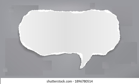 Set of torn white round note, notebook paper piece stuck on dark squared grey background. Vector illustration