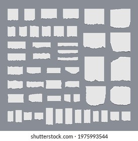 Set of torn white sheets of paper. Memo sheet or notebook shred. Sticky notes.