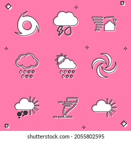 Set Tornado, Cloud with rain and lightning, swirl, snow, snow, rain, sun, Cloudy and  icon. Vector