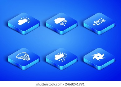 Set Tornado, Cloudy, with rain and sun, snow and Wind icon. Vector