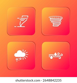 Set Tornado, , Cloudy with snow and Wind and rain icon. Vector