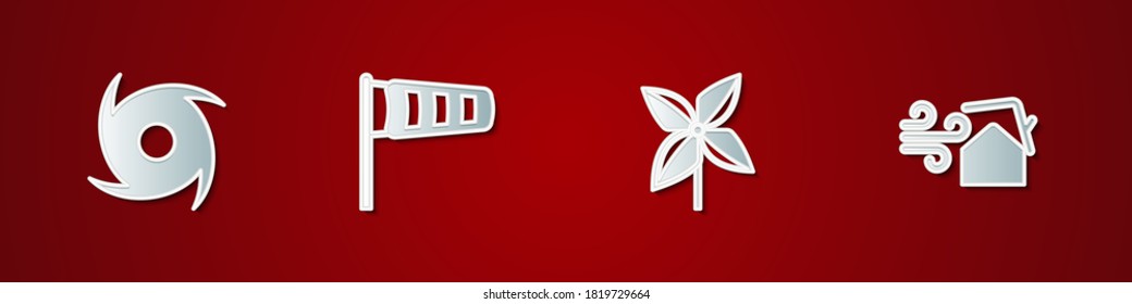 Set Tornado, Cone meteorology windsock wind vane, Pinwheel and swirl icon. Vector.
