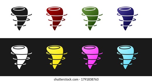 Set Tornado icon isolated on black and white background.  Vector Illustration