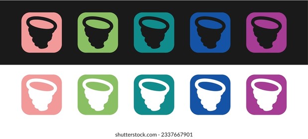 Set Tornado icon isolated on black and white background. Cyclone, whirlwind, storm funnel, hurricane wind or twister weather icon.  Vector