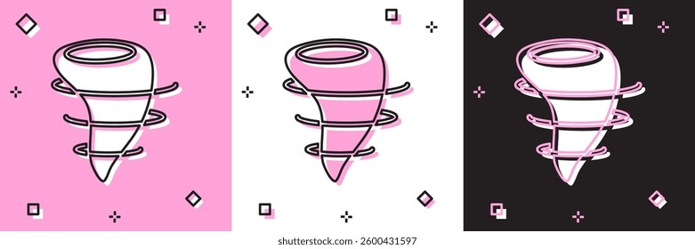 Set Tornado icon isolated on pink and white, black background.  Vector Illustration