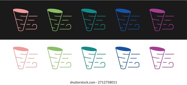 Conjunto icono de Tornado aislado en fondo blanco y negro.  Vector