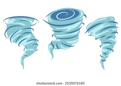 Set tornado line art shape Vector Illustration. Hurricane hand drawn design cartoon element template collection