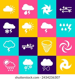 Set Tornado, Storm, Cloud with snow and lightning, Cloudy and  icon. Vector