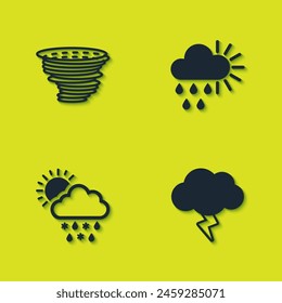 Set Tornado, Storm, Cloud with snow, rain, sun and Cloudy and icon. Vector