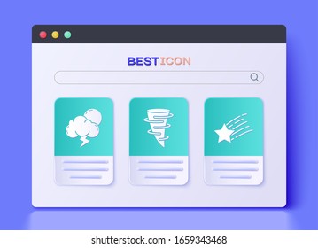 Set Tornado, Storm and Falling star icon. Vector