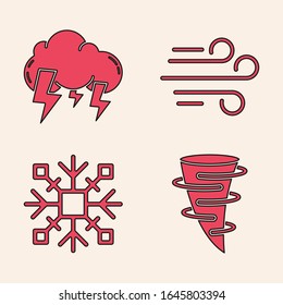 Set Tornado, Storm, Wind and Snowflake icon. Vector