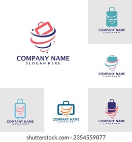 Set of Tornado with Suitcase logo design vector. Suitcase logo design template concept