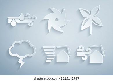 Set Tornado swirl, Pinwheel, Storm,  and Wind and rain icon. Vector