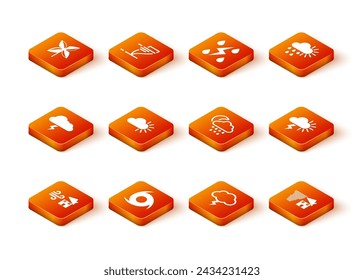Set Tornado swirl, Storm, Cloudy, with snow, rain, moon,  and  icon. Vector