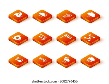 Sitúe el torrente de Tornado, Viento y lluvia, Tormenta, Nube con nieve, luna, vano de viento de Cone y icono. Vector