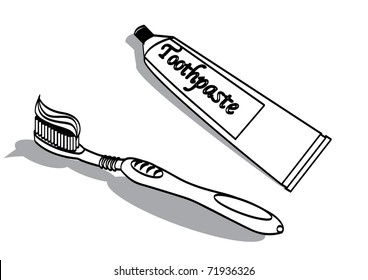 set of tothbrush and toothpaste - illustration