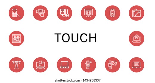 Set of touch icons such as Slide, Smartwatch, Ebook, Interactive, Graphic tablet, Stun gun, Laptop , touch