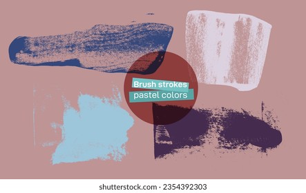 Set of touch paints pastel colors gradation. Realistic High quality textured Brush strokes bundle. Paintbrush circle frames. Round grunge black elements. Rectangle, square and burst text boxes.