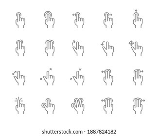 Set of touch screen gestures line icon. Hand click, finger multi touch, cursor pointer and more.