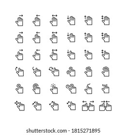 Set of touch screen hand gestures. Line vector. Isolate on white background.