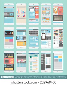 Set of Touch Screens mockup, Web Templates. Brochure Designs, Technology Backgrounds. Mobile Technologies, Infographic  ans statistic Concepts and Applications covers.