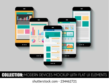 Set of Touch Screens mockup, Web Templates. Brochure Designs, Technology Backgrounds. Mobile Technologies, Infographic  ans statistic Concepts and Applications covers.