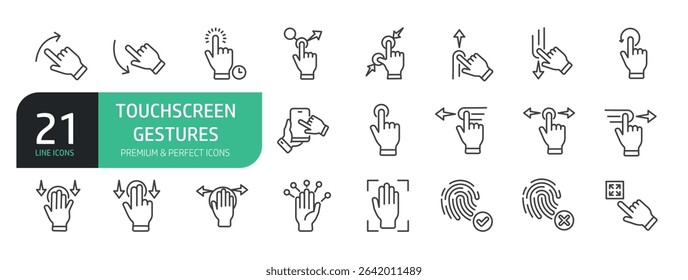 Set Of Touchscreen Gestures Icons. Outline Symbols Elements Collection.