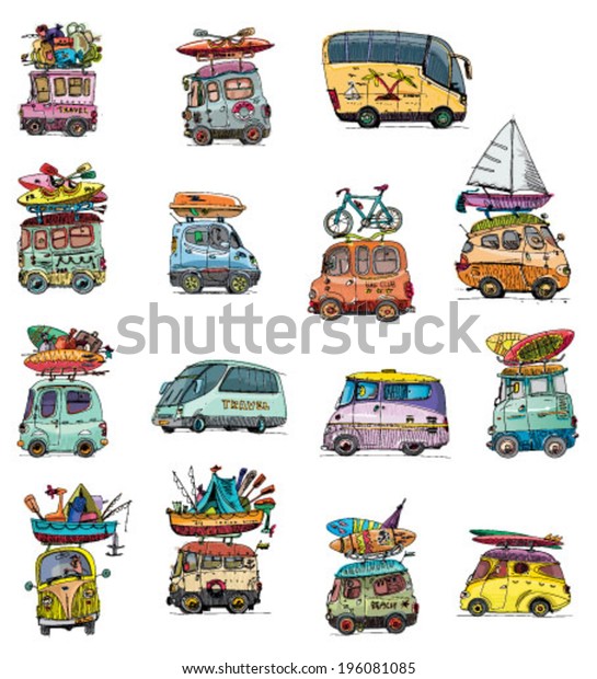 set of tour bus - vintage\
- cartoon