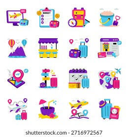 Conjunto de iconos planos de Tour