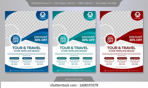 Set Of Tour And Travel Flyer Template With Abstract Style And Modern Concept Layout, Use For Promotion Kit And Product Presentation