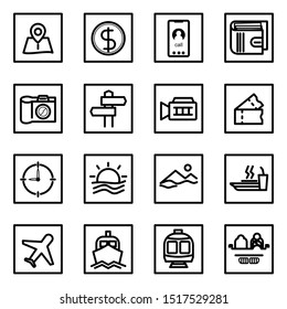 Set of tour and travel line icons with editable stroke vector illustration. Contains passport , transport, compass, ticket, beach , exetra.