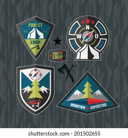 Set tourism emblems in flat style