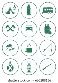 Set of tourism equipment icons. Vector illustration