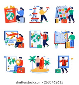 Conjunto de Ilustraciones Planas de Turismo