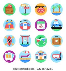 Set of Tourism Flat Round Icons

