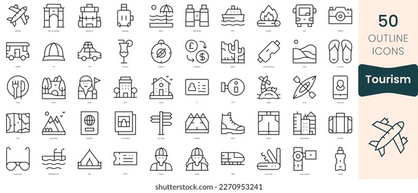 Set of tourism icons. Thin linear style icons Pack. Vector Illustration